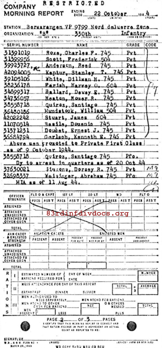 Morning report B Co, 1944-10-22, page 2 Morning report