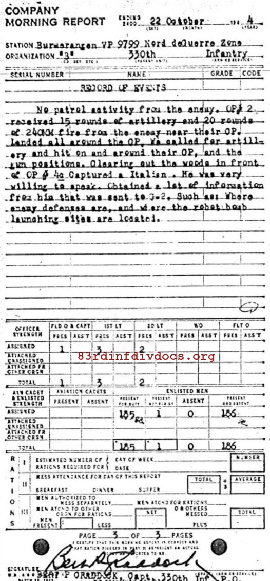 Morning report B Co, 1944-10-22, page 3 Morning report