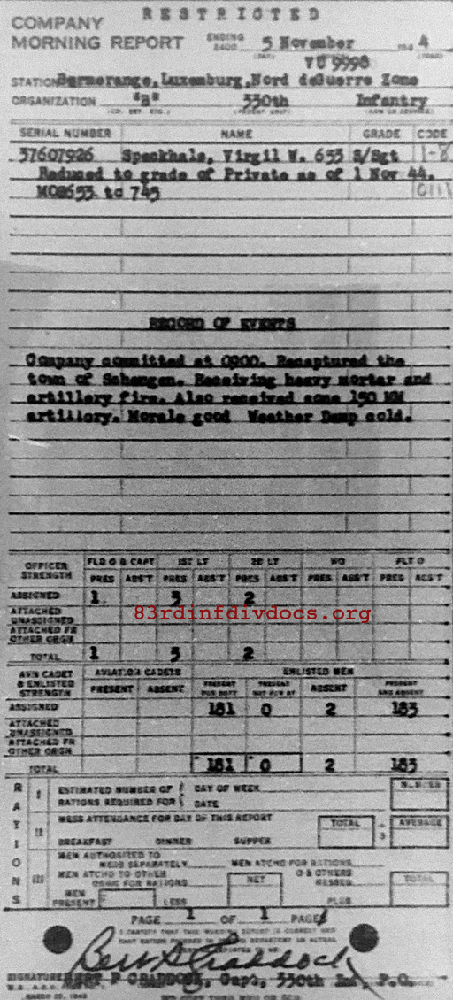 Morning report B Co, 1944-11-05, page 1 Morning report