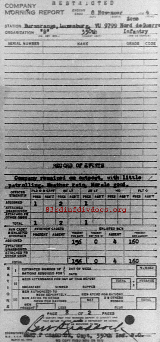 Morning report B Co, 1944-11-08, page 2 Morning report