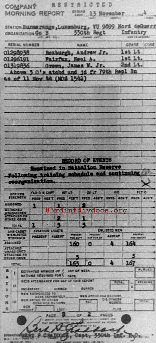 Morning report B Co, 1944-11-13, page 2 Morning report