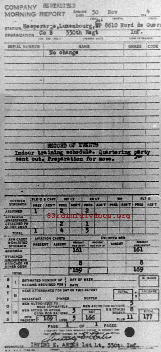 Morning report B Co, 1944-11-30, page 1 Morning report