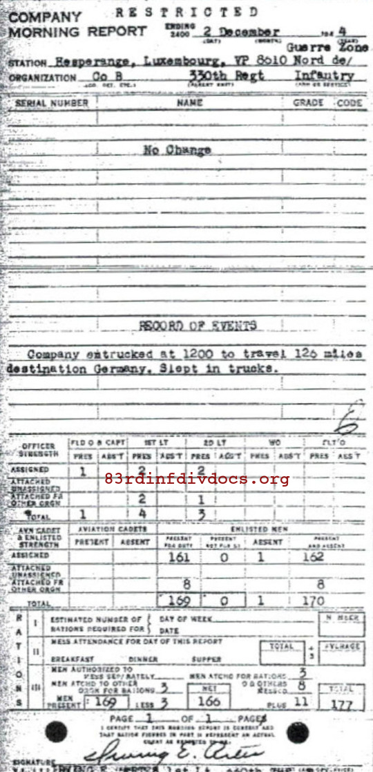 Morning report B Co, 1944-12-02, page 1 Morning report