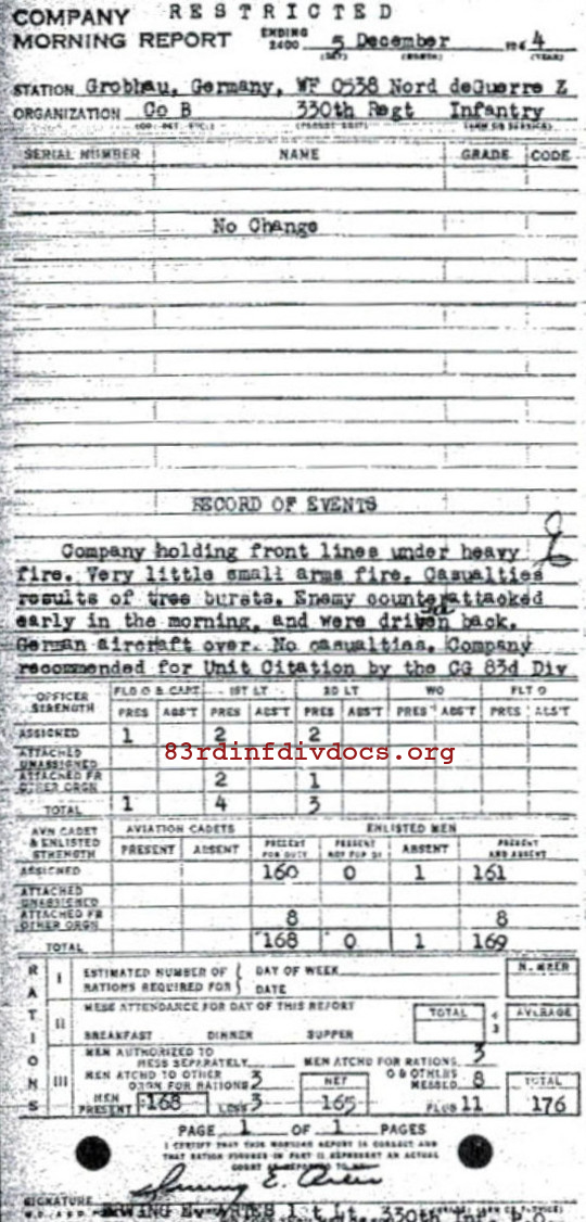 Morning report B Co, 1944-12-05, page 1 Morning report