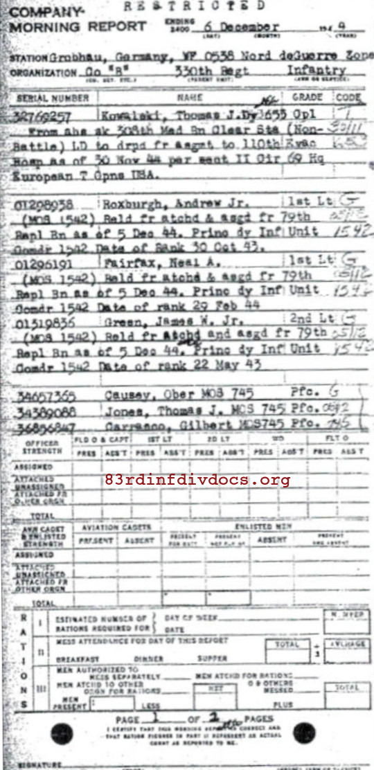 Morning report B Co, 1944-12-06, page 1 Morning report