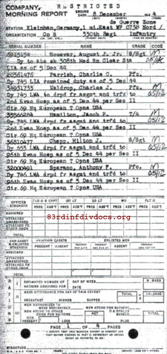 Morning report B Co, 1944-12-08, page 1 Morning report