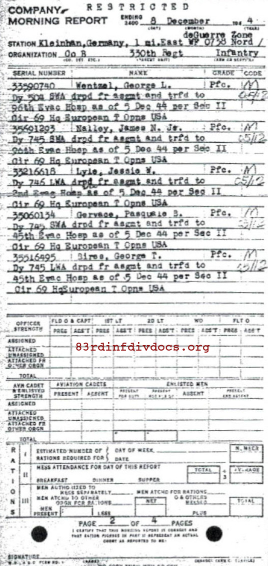 Morning report B Co, 1944-12-08, page 2 Morning report