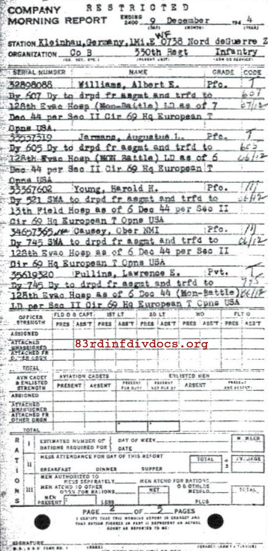 Morning report B Co, 1944-12-09, page 2 Morning report