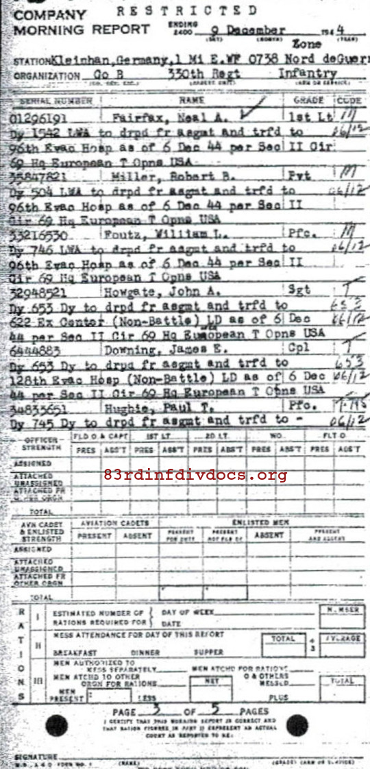 Morning report B Co, 1944-12-09, page 3 Morning report