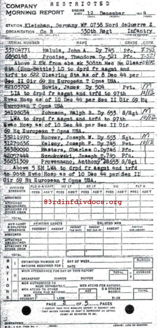 Morning report B Co, 1944-12-12, page 2 Morning report
