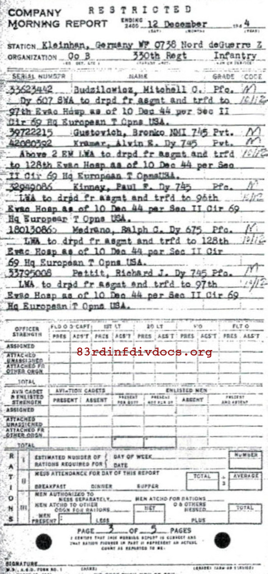 Morning report B Co, 1944-12-12, page 3 Morning report