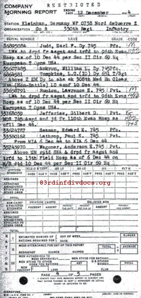 Morning report B Co, 1944-12-12, page 4 Morning report