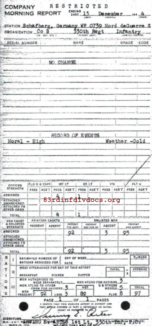 Morning report B Co, 1944-12-13, page 1 Morning report