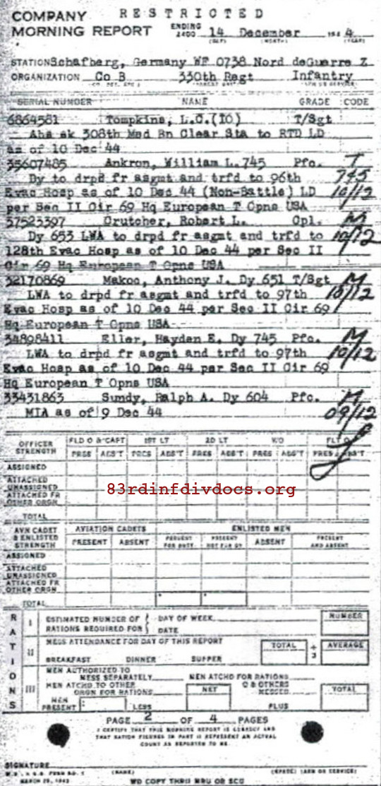 Morning report B Co, 1944-12-14, page 2 Morning report