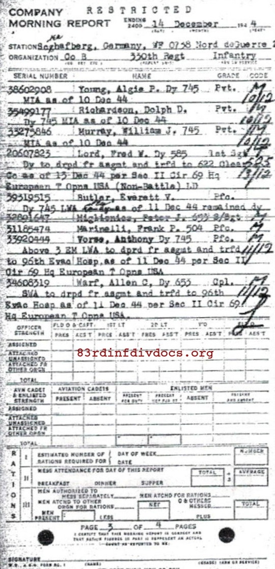 Morning report B Co, 1944-12-14, page 3 Morning report