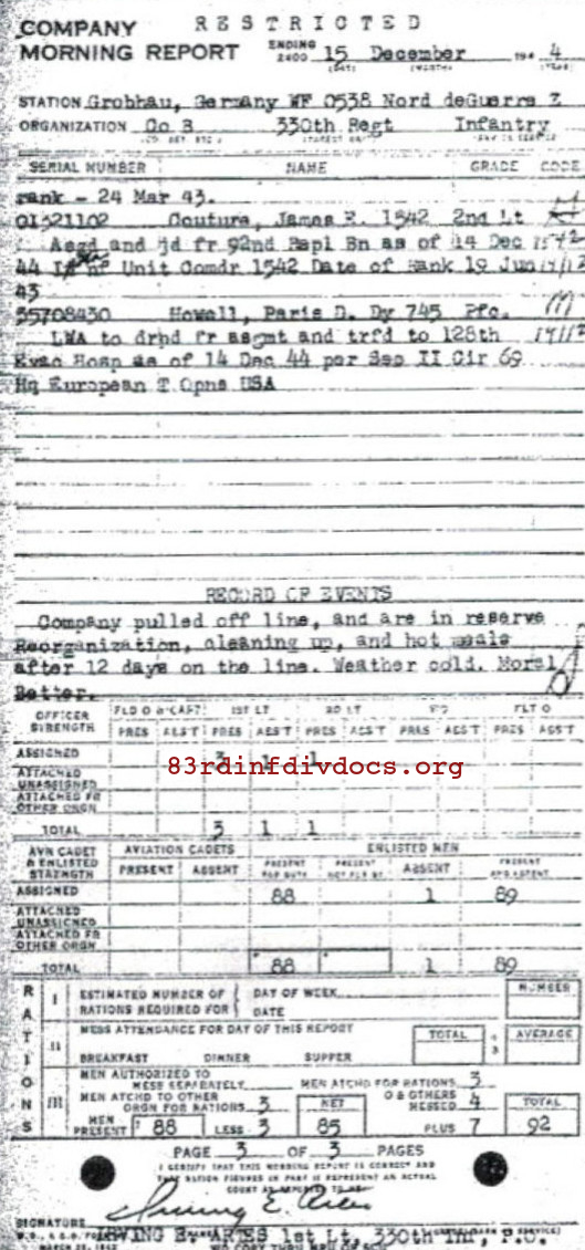Morning report B Co, 1944-12-15, page 3 Morning report
