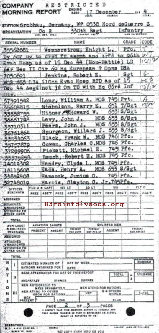 Morning report B Co, 1944-12-17, page 2 Morning report
