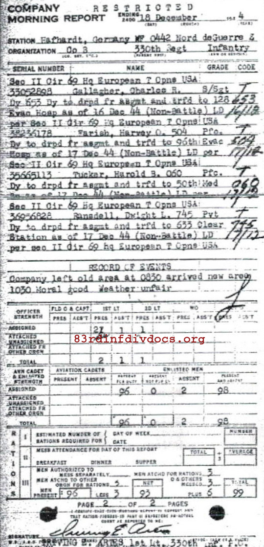 Morning report B Co, 1944-12-18, page 2 Morning report