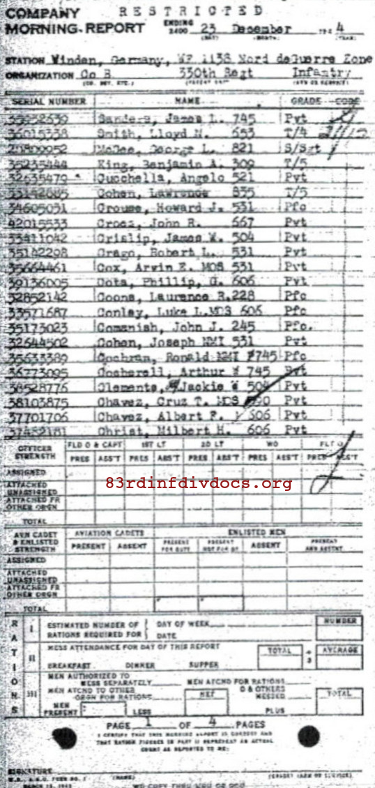 Morning report B Co, 1944-12-23, page 1 Morning report