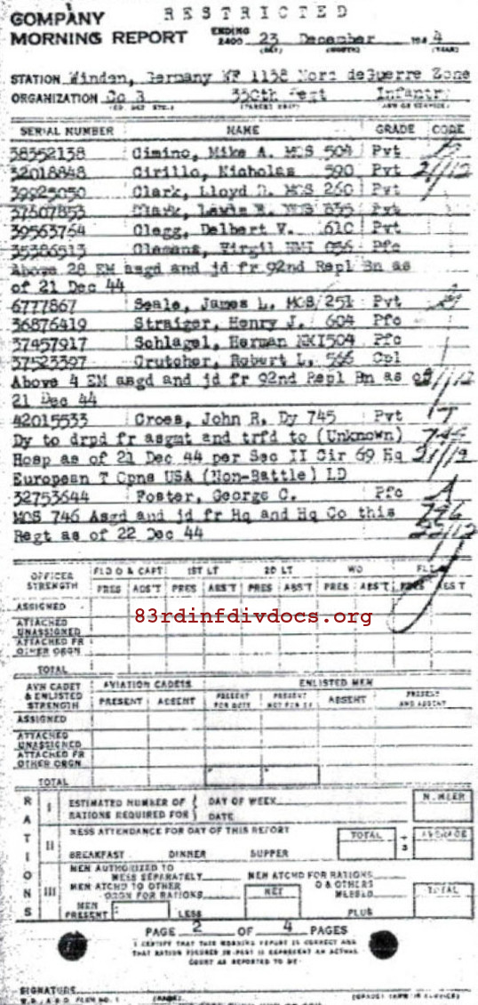 Morning report B Co, 1944-12-23, page 2 Morning report