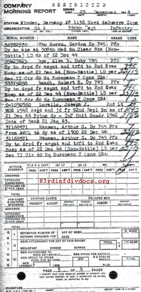 Morning report B Co, 1944-12-23, page 3 Morning report