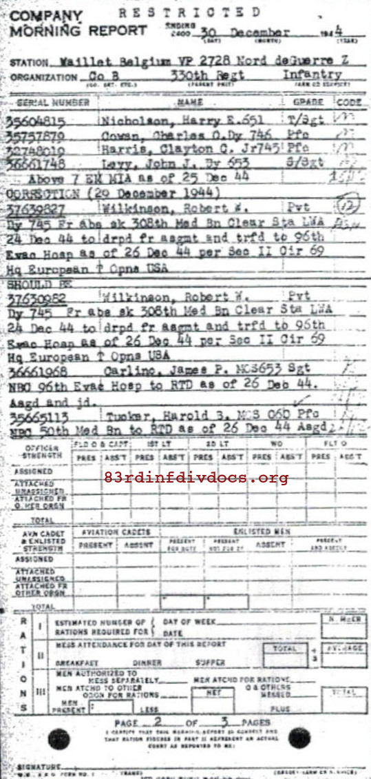 Morning report B Co, 1944-12-30, page 2 Morning report