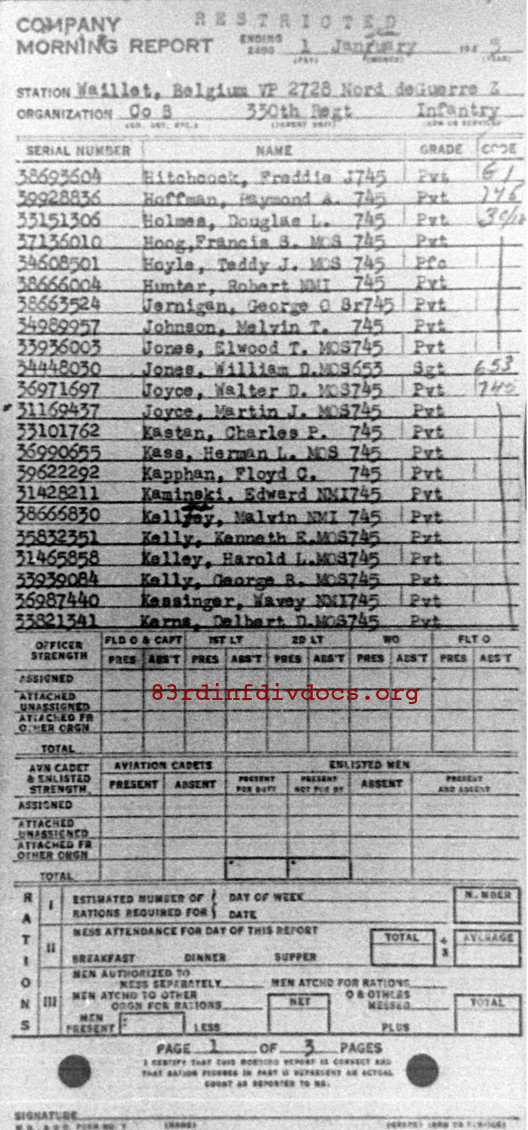 Morning report B Co, 1945-01-01, page 1 Morning report