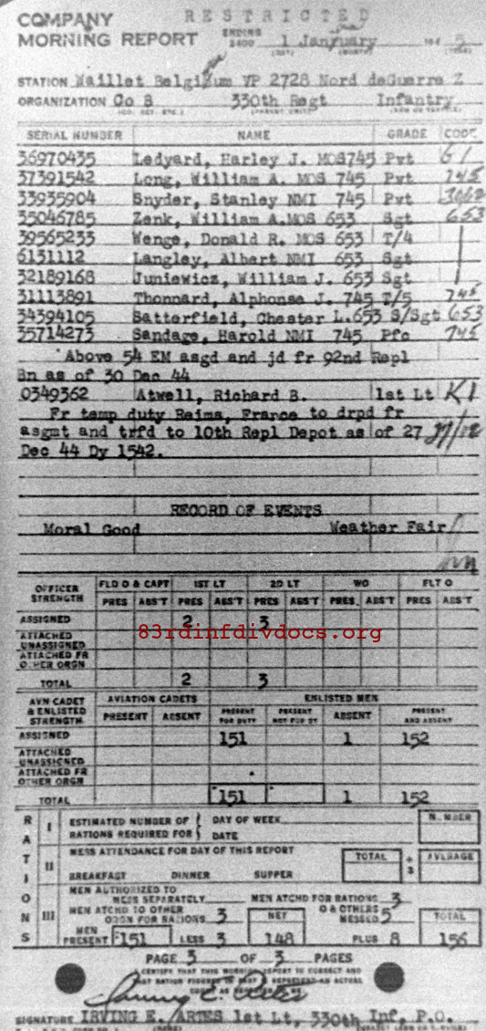 Morning report B Co, 1945-01-01, page 3 Morning report