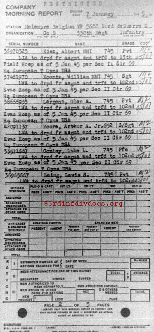 Morning report B Co, 1945-01-07, page 2 Morning report