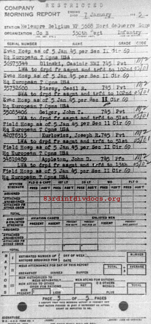 Morning report B Co, 1945-01-07, page 3 Morning report