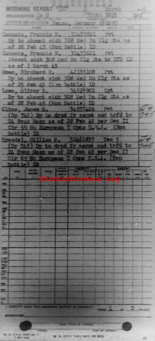Morning report B Co, 1945-03-02, page 1 Morning report