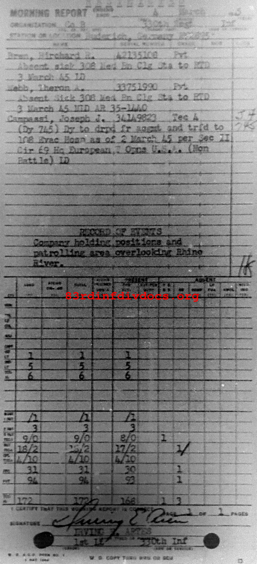 Morning report B Co, 1945-03-04, page 1 Morning report