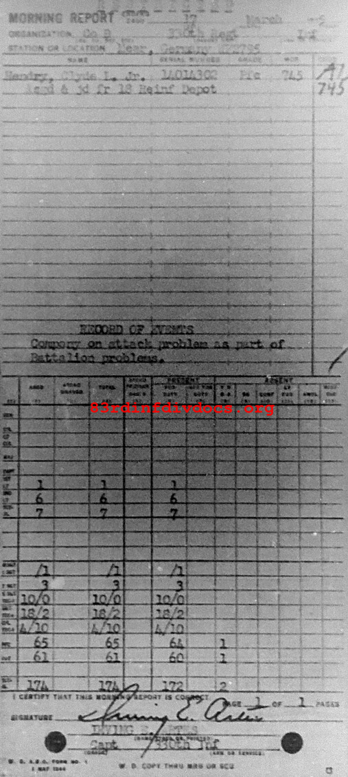 Morning report B Co, 1945-03-17, page 1 Morning report