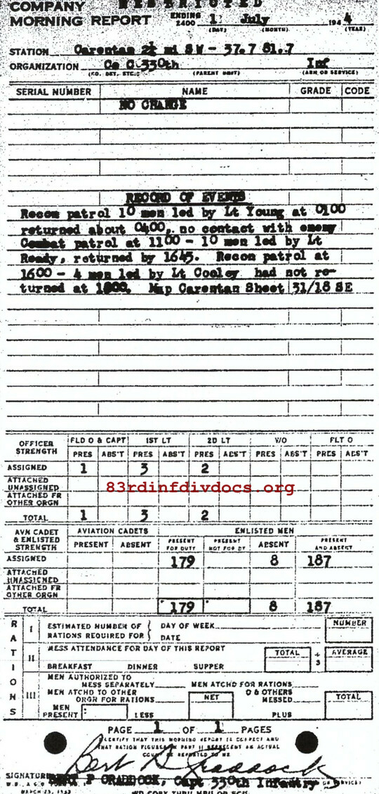Morning report C Co, 1944-07-01, page 1 Morning report