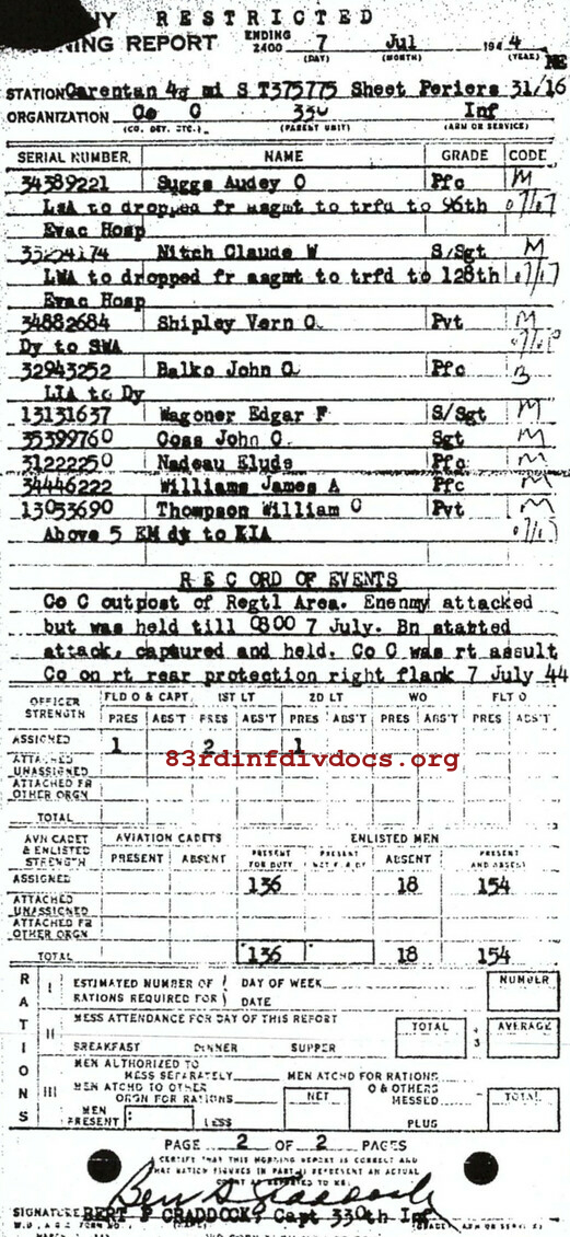 Morning report C Co, 1944-07-07, page 2 Morning report