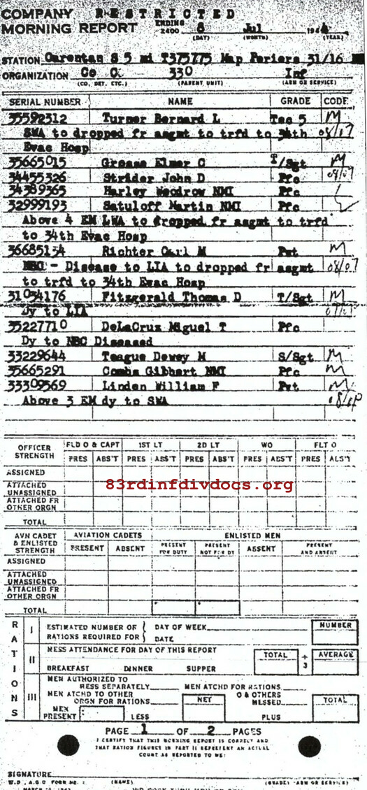 Morning report C Co, 1944-07-08, page 1 Morning report