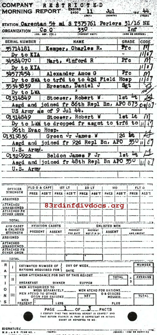 Morning report C Co, 1944-07-11, page 1 Morning report