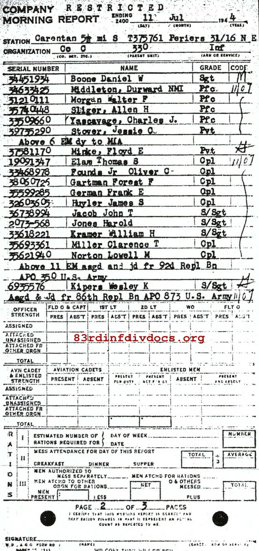 Morning report C Co, 1944-07-11, page 2 Morning report