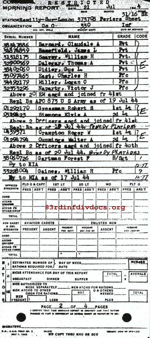 Morning report C Co, 1944-07-21, page 2 Morning report