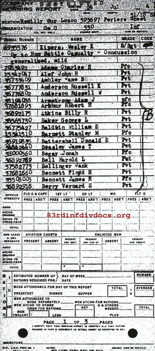 Morning report C Co, 1944-07-24, page 1 Morning report