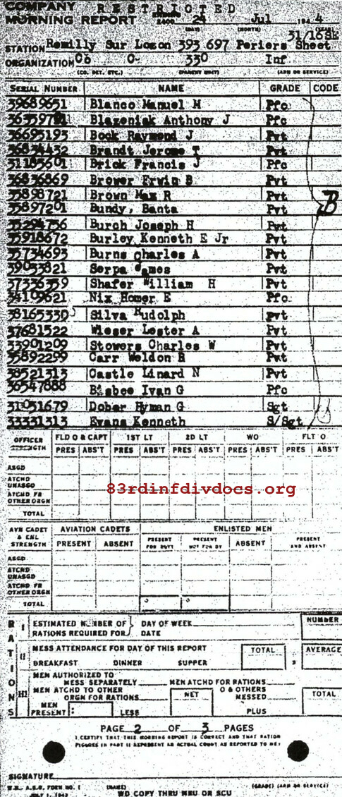 Morning report C Co, 1944-07-24, page 2 Morning report