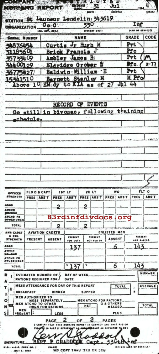 Morning report C Co, 1944-07-31, page 2 Morning report