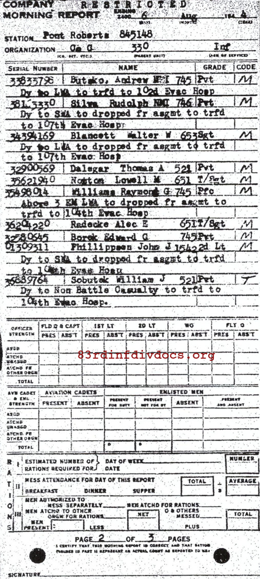 Morning report C Co, 1944-08-06, page 2 Morning report