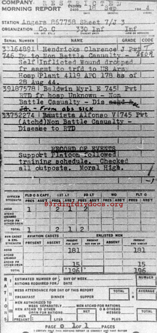 Morning report C Co, 1944-09-18, page 1 Morning report