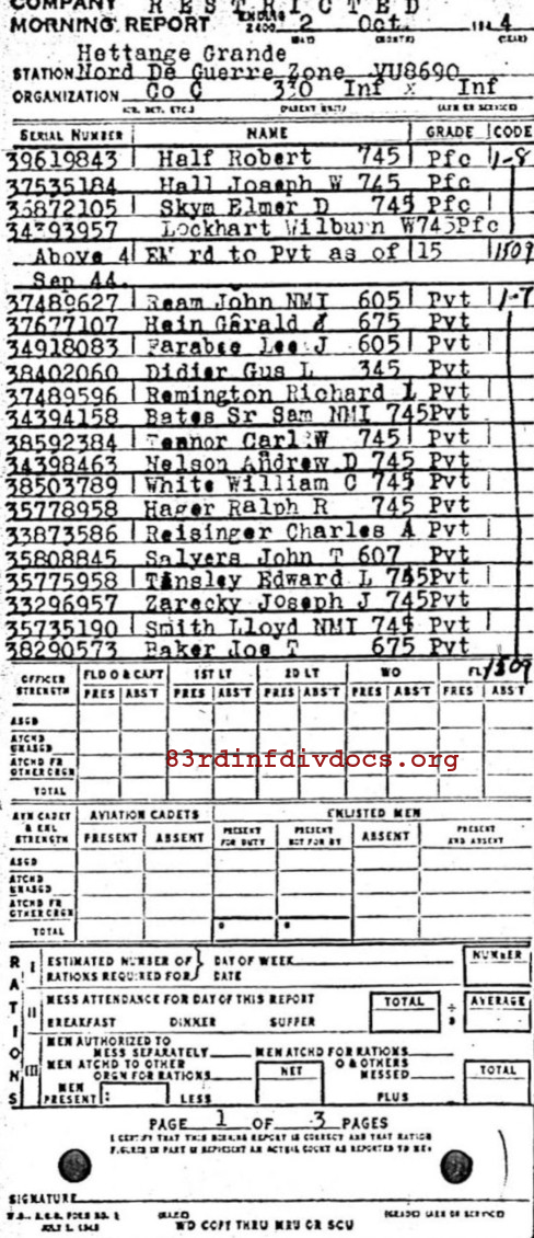 Morning report C Co, 1944-10-02, page 1 Morning report
