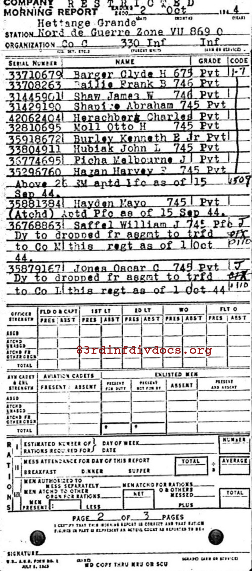 Morning report C Co, 1944-10-02, page 2 Morning report