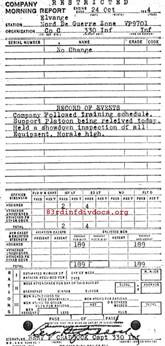 Morning report C Co, 1944-10-24, page 1 Morning report