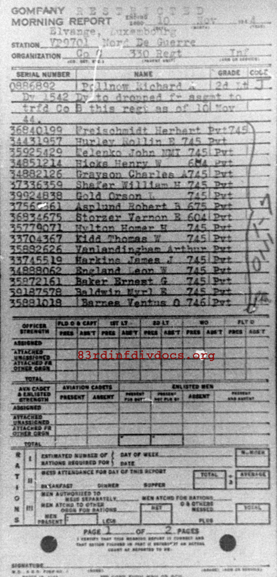 Morning report C Co, 1944-11-10, page 1 Morning report