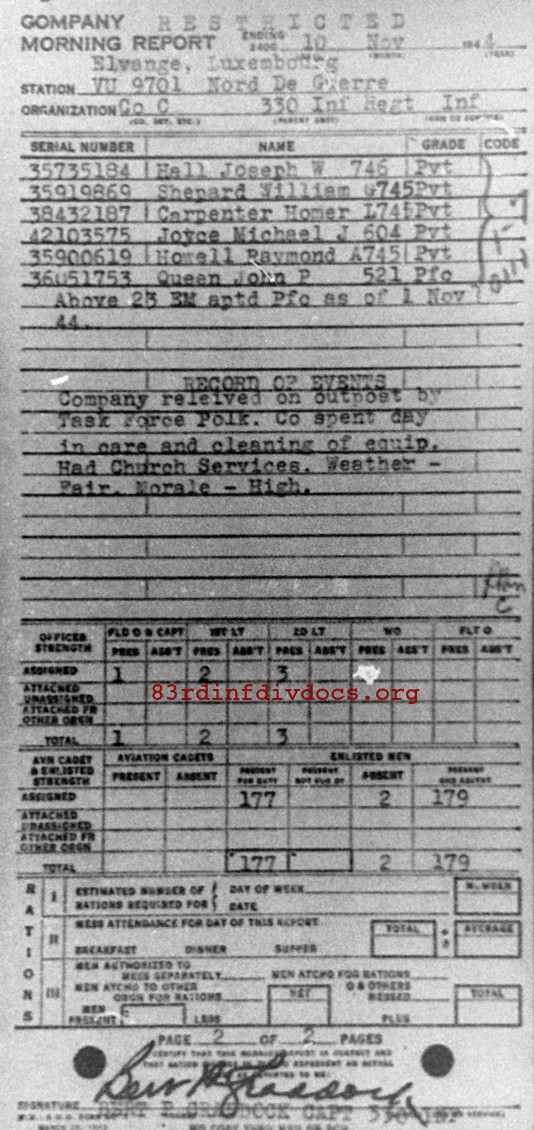 Morning report C Co, 1944-11-10, page 2 Morning report