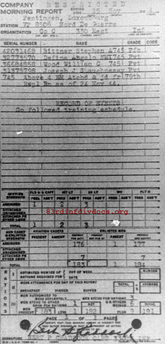 Morning report C Co, 1944-11-25, page 1 Morning report